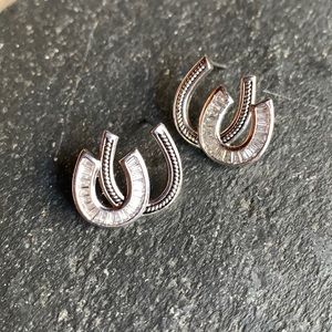 Montana Silversmiths Double Horseshoe Sterling Silver Crystal Earrings